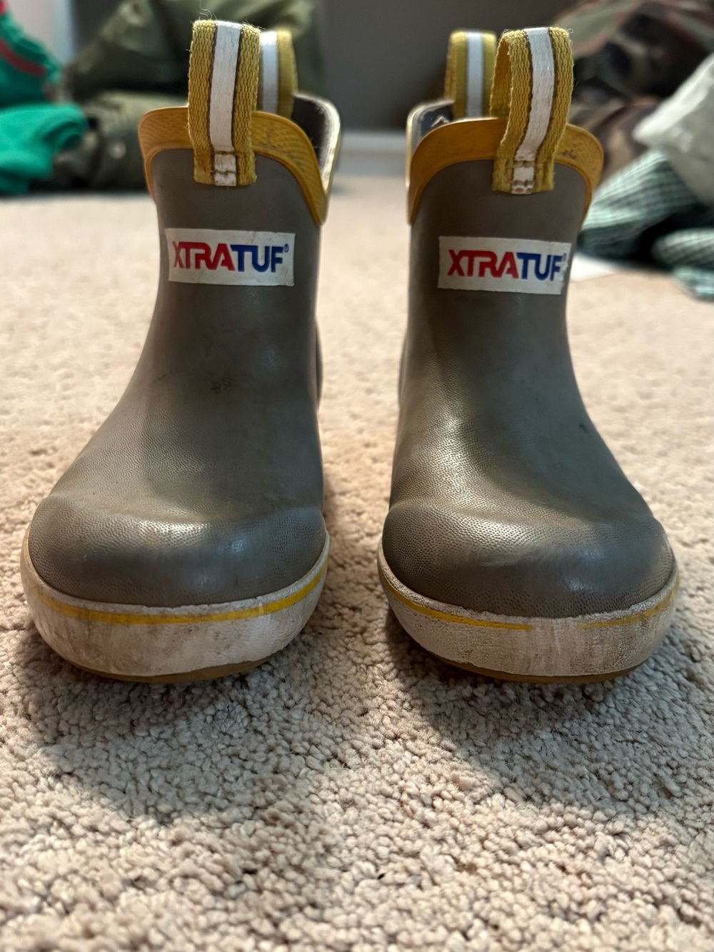 XTRATUF Kids Grey & Yellow Waterproof Pull-On Rain Boots